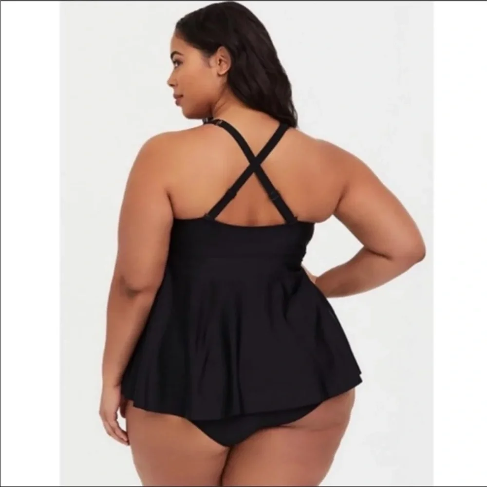 Torrid tie front flyaway black swimsuit - Picture 2 of 10